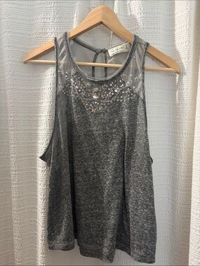 Abercrombie & Fitch Grey Sequin Mesh Yoke Tank